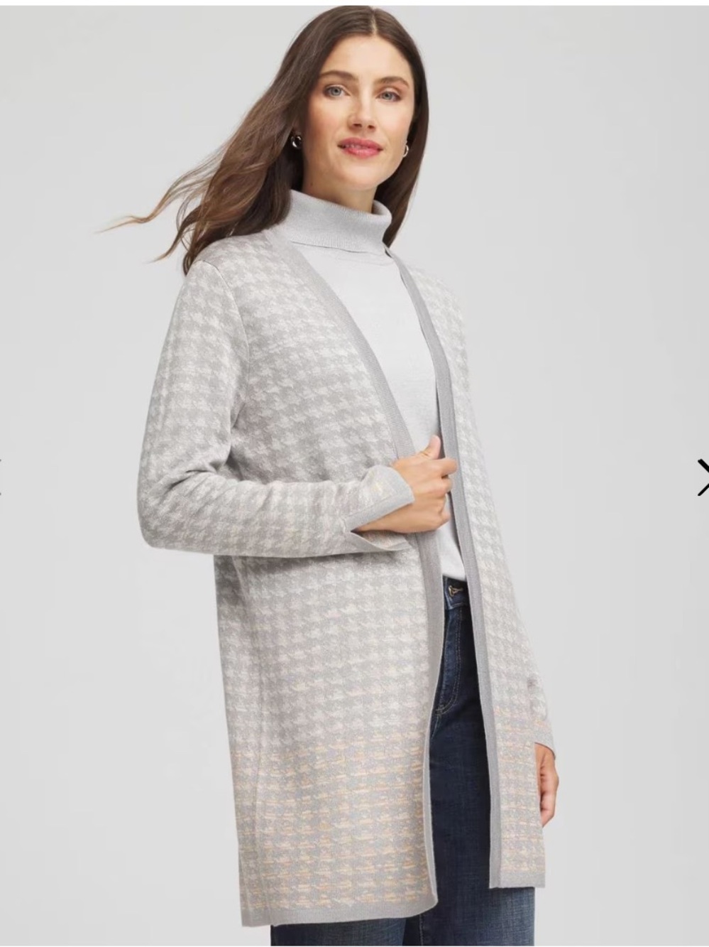 Chico's Metallic Silver To Gold Gradient Herringbone Cardigan Open Front Sweater